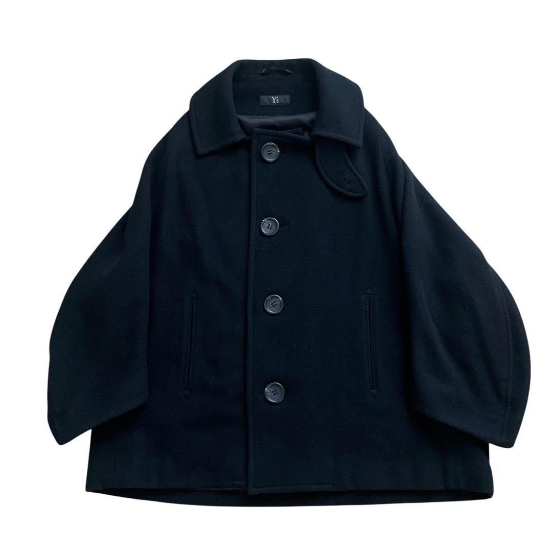 美品 Y's ウール ドルマンスリーブ コート ショート丈 ブラック