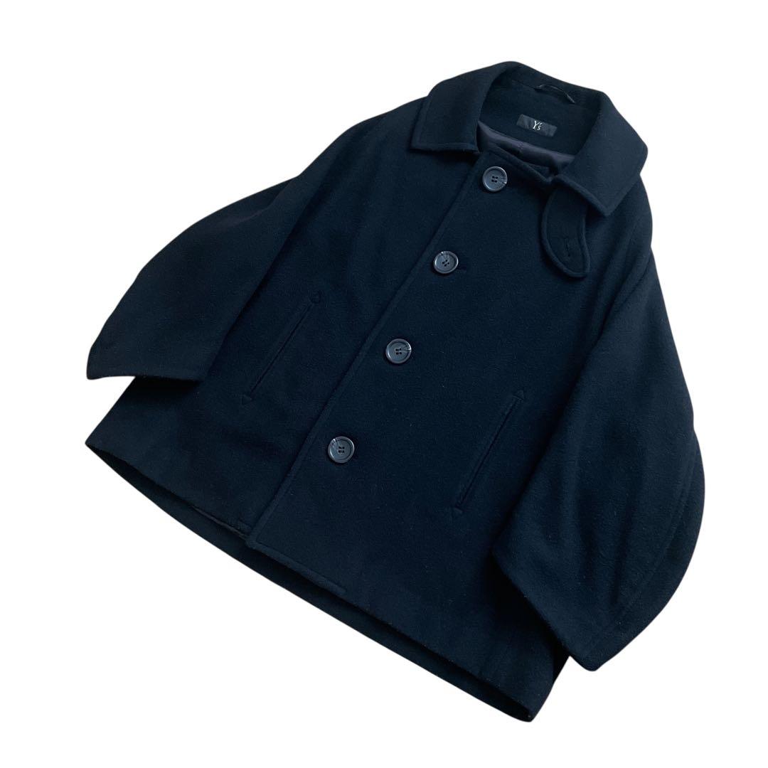 美品 Y's ウール ドルマンスリーブ コート ショート丈 ブラック