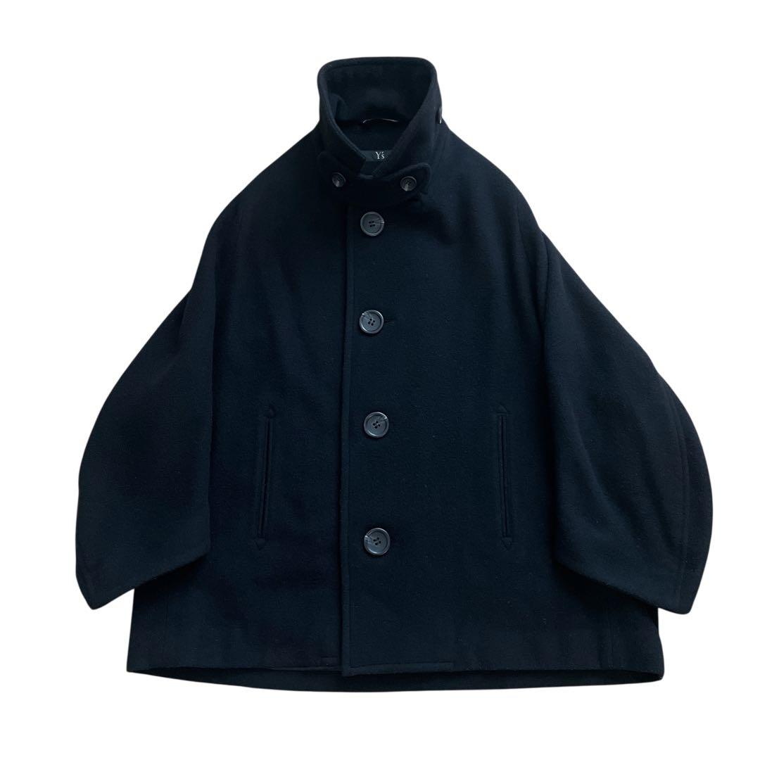 美品 Y's ウール ドルマンスリーブ コート ショート丈 ブラック