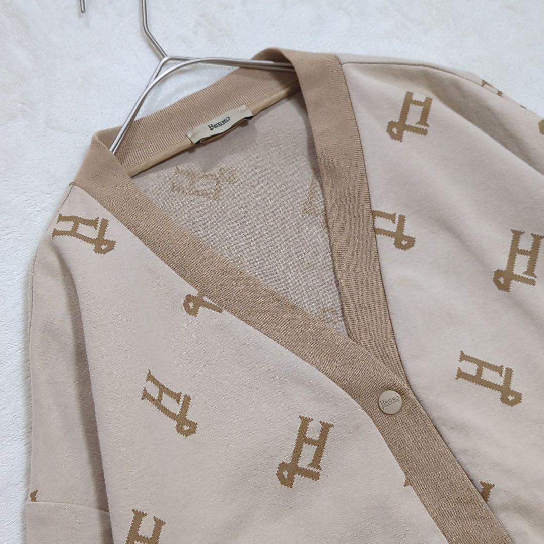HERNO 42 近年モデル 総ロゴ モノグラム カーディガン ブラウン