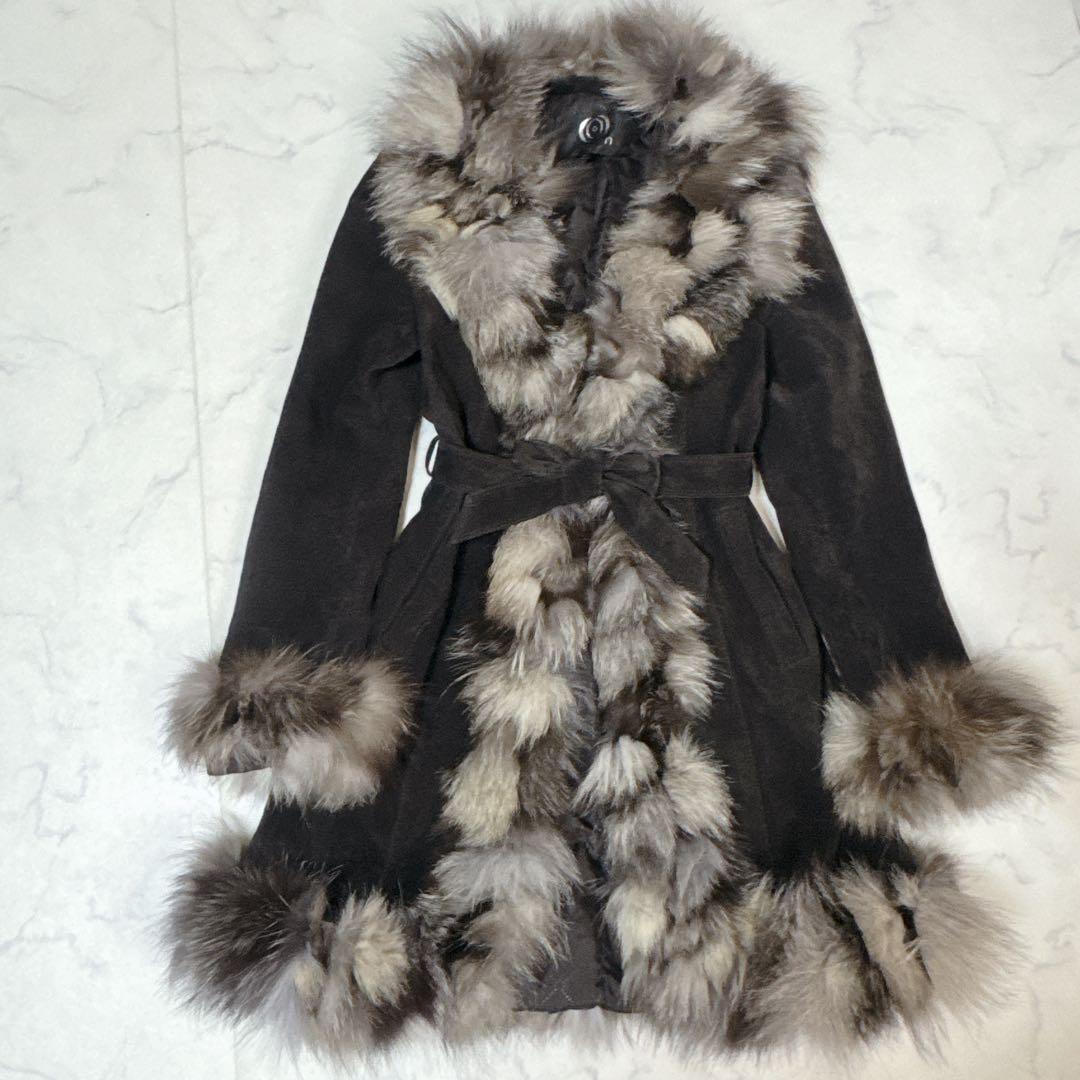 COCON japan リアルファー レザー コート ベルト付 Lサイズ