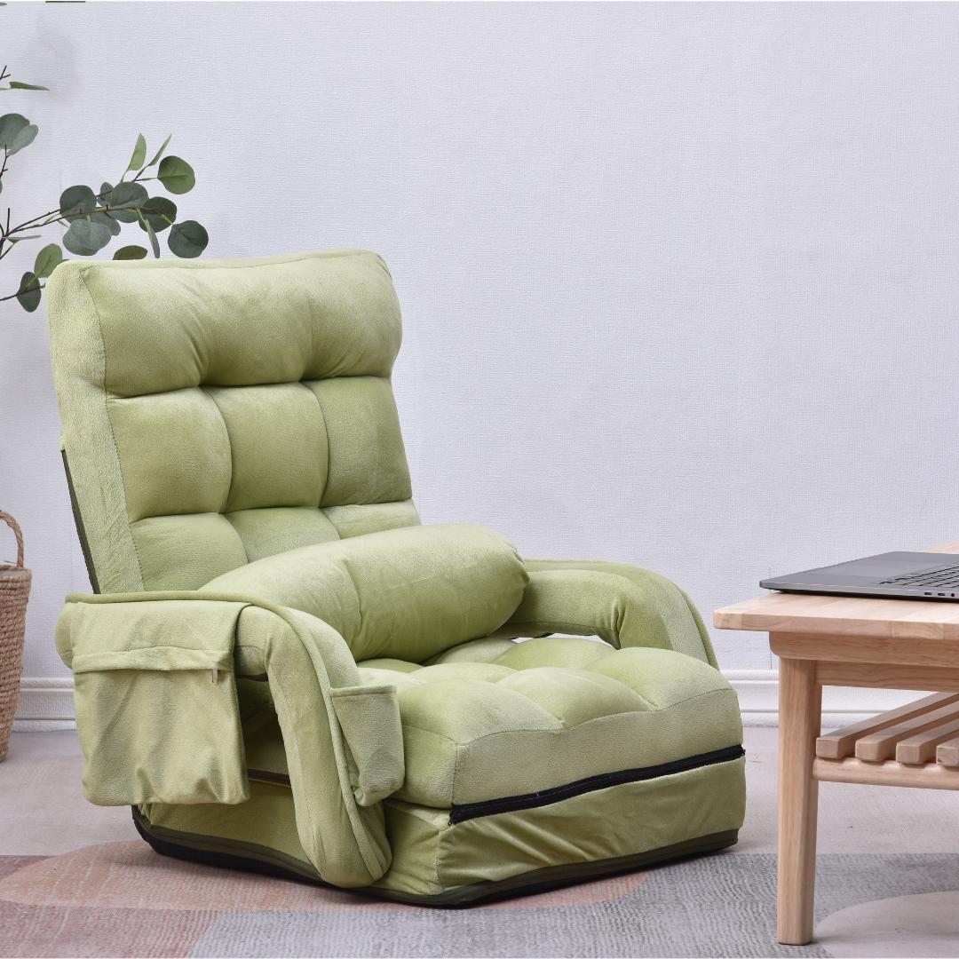 座椅子 リクライニング14段ギアリクライニングチェアー ファブリック【グリーン】