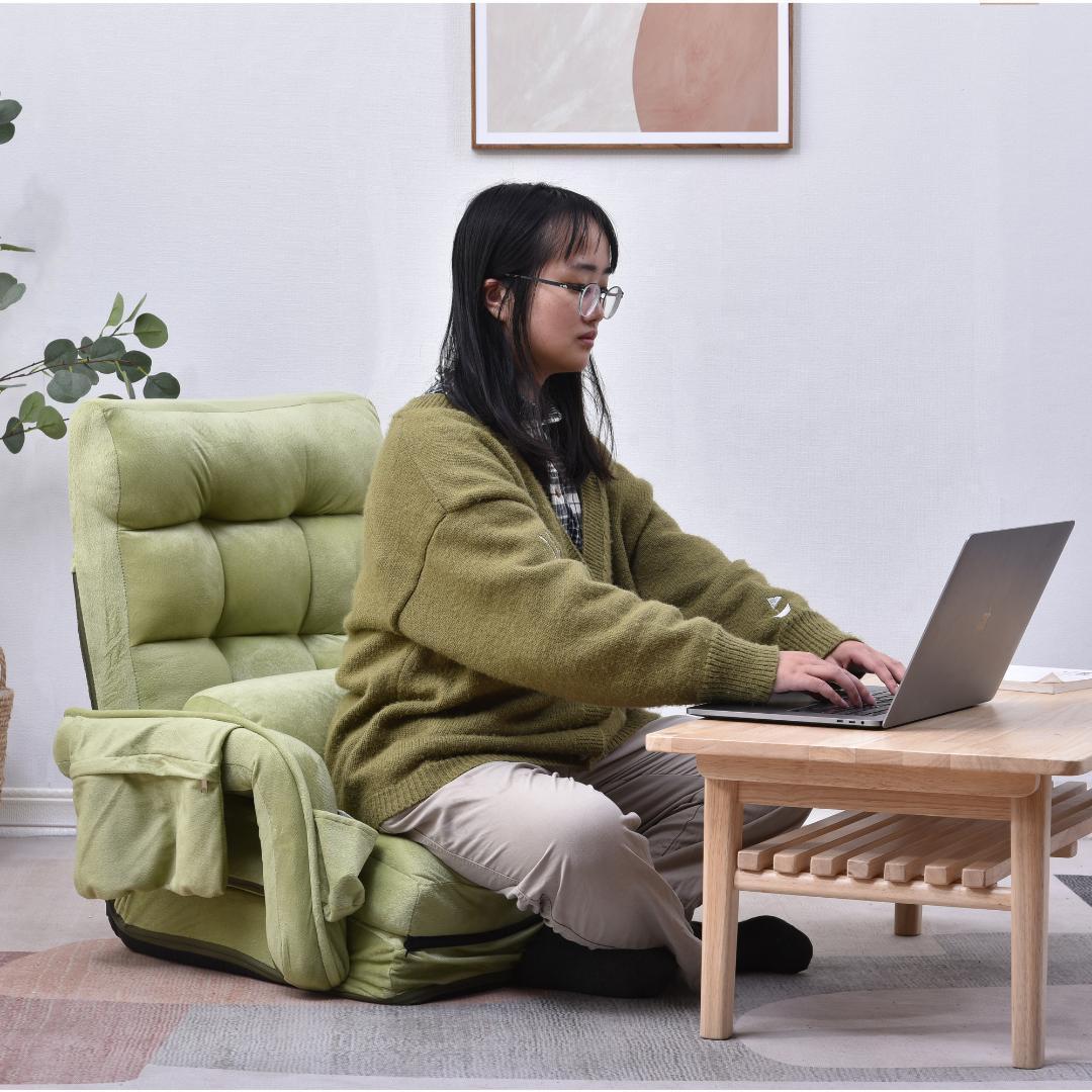 座椅子 リクライニング14段ギアリクライニングチェアー ファブリック【グリーン】