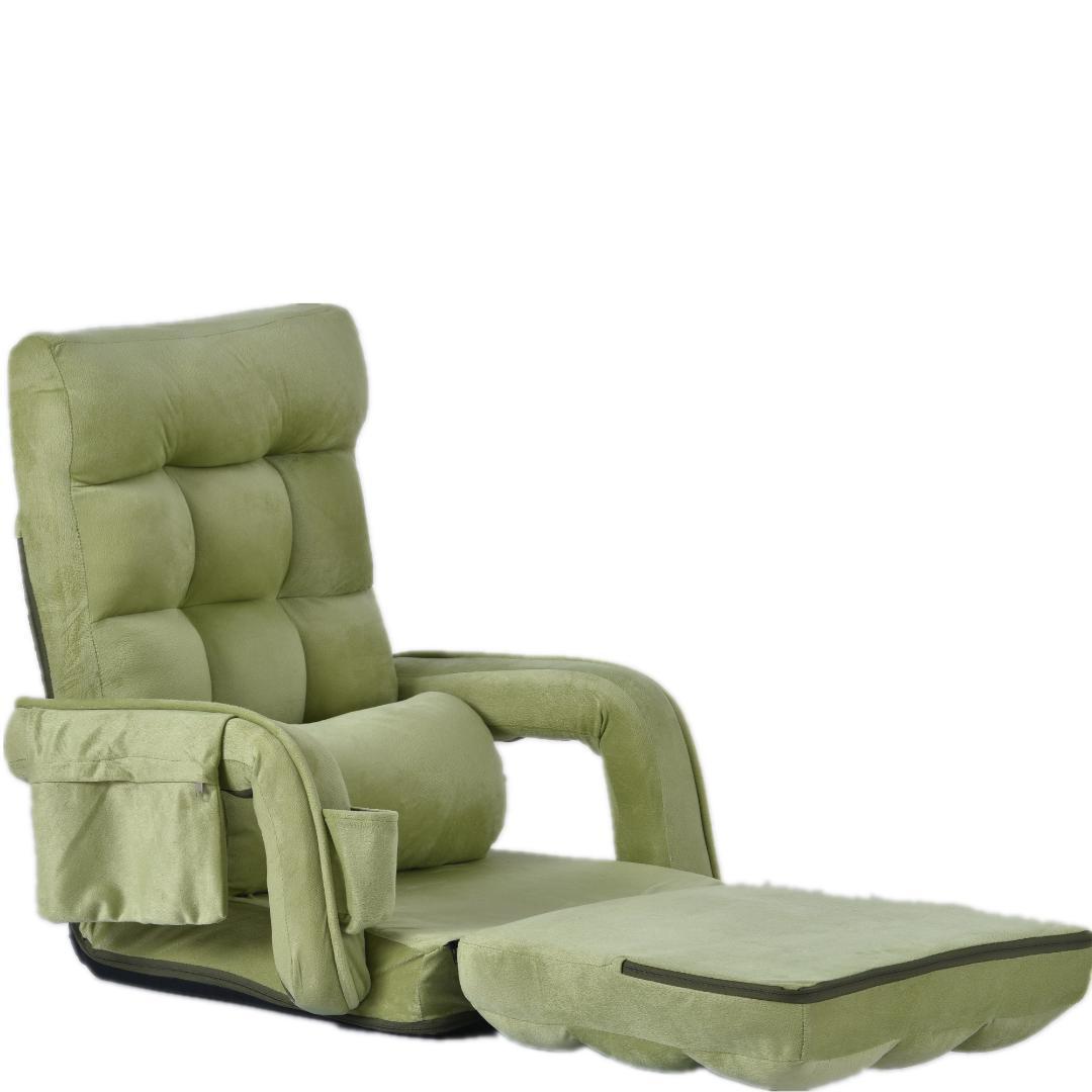 座椅子 リクライニング14段ギアリクライニングチェアー ファブリック【グリーン】