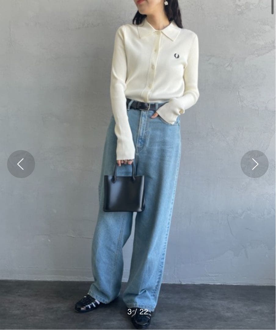 【着用2回】FRED PERRY アイボリー リブ編み 長袖ニットポロシャツ