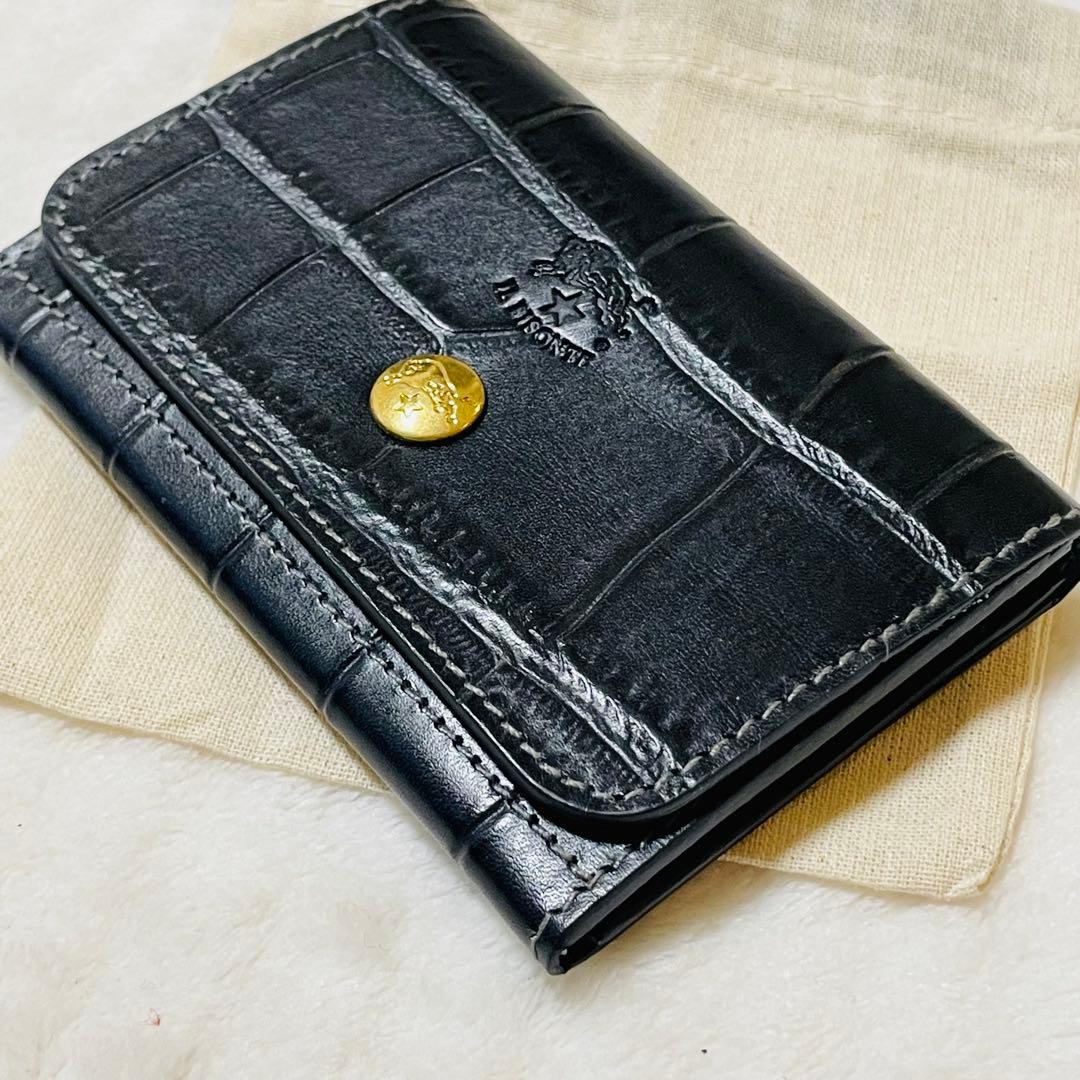 ✨新品✨ イルビゾンテ IL BISONTE 名刺入れ ロゴ型押し クロコ 黒