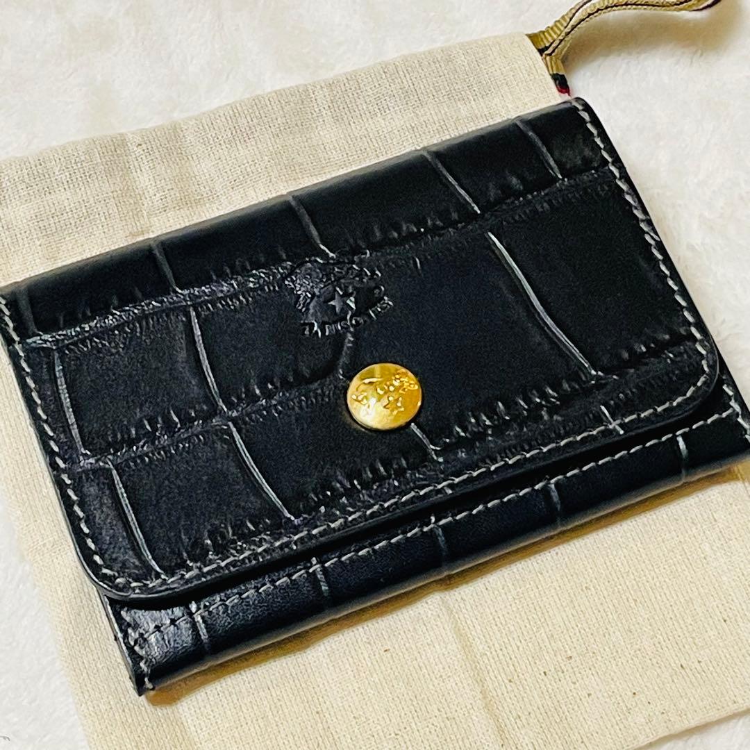 ✨新品✨ イルビゾンテ IL BISONTE 名刺入れ ロゴ型押し クロコ 黒