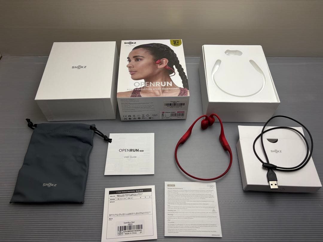 SHOKZ OPENRUN 骨伝導イヤホン レッド
