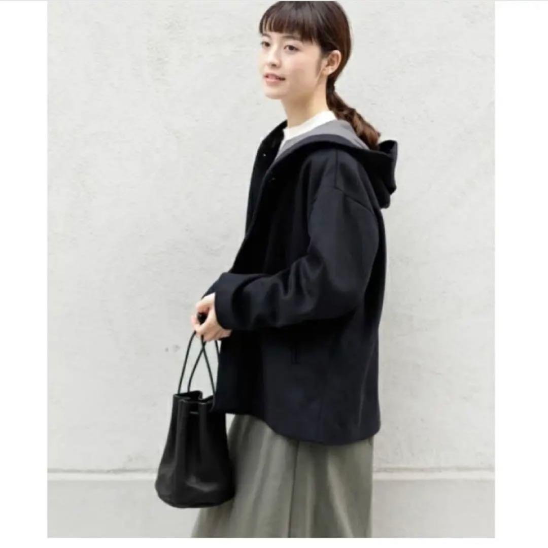 kagure (かぐれ) ブルゾン ウールフードショートコート　ネイビー