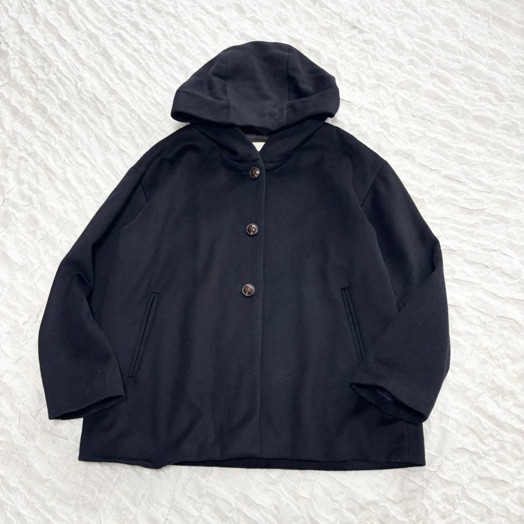 kagure (かぐれ) ブルゾン ウールフードショートコート　ネイビー