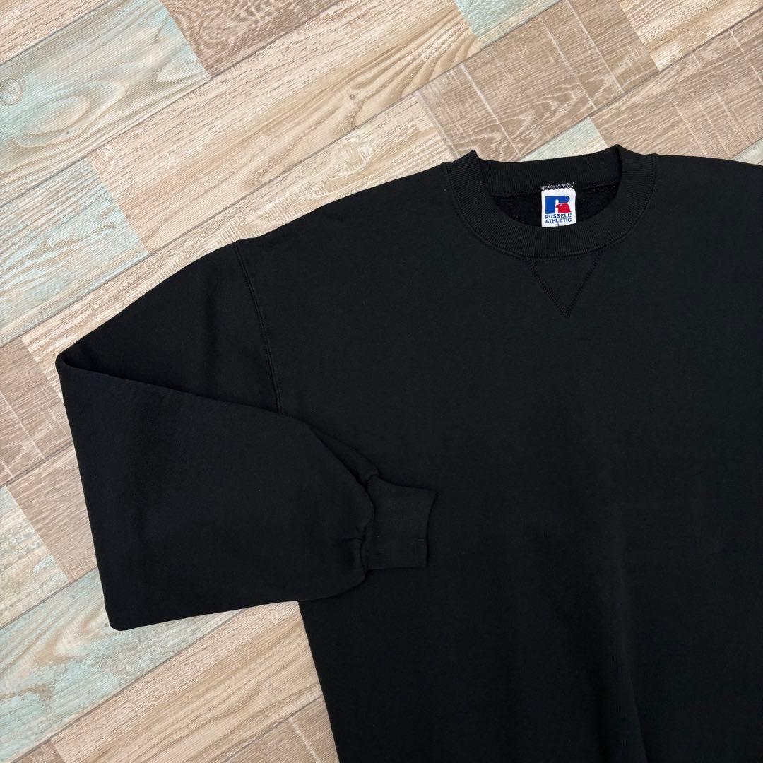 USA製 ラッセル スウェット ブラック 無地 ブランク 前V Lサイズ