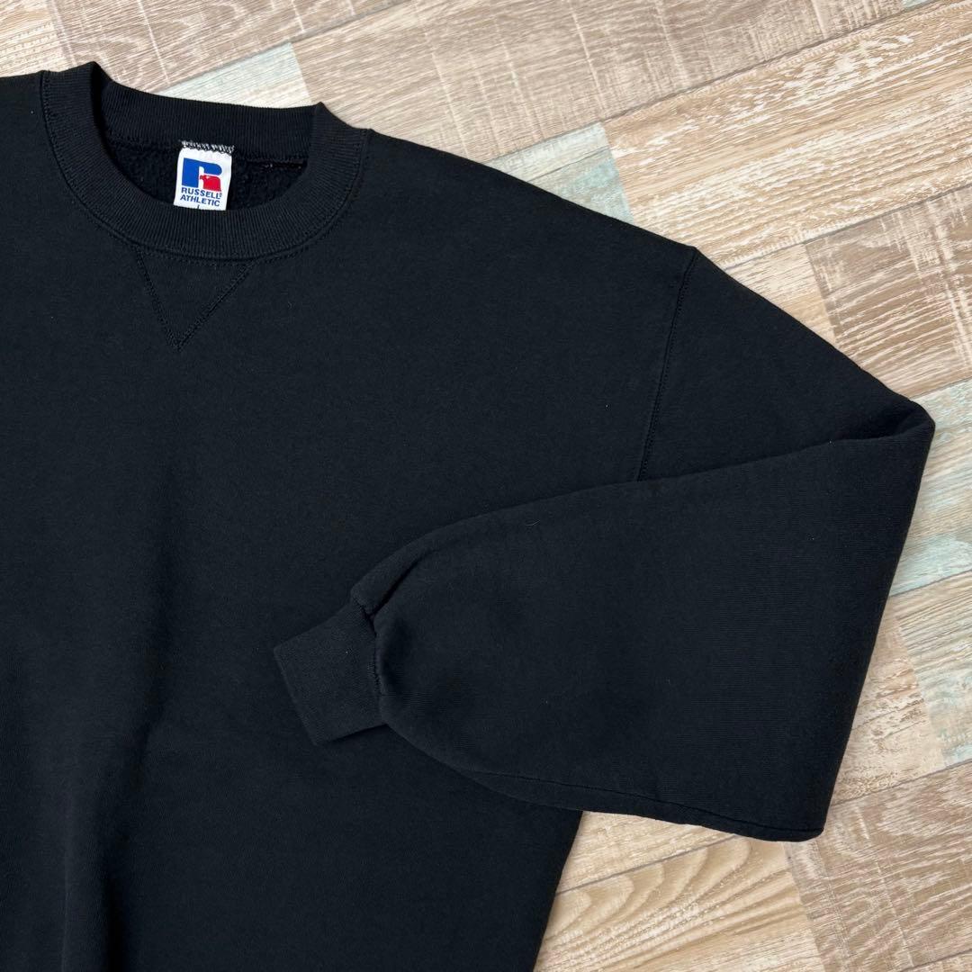USA製 ラッセル スウェット ブラック 無地 ブランク 前V Lサイズ