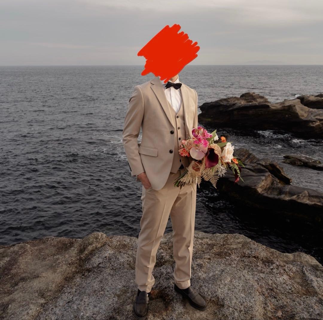 【1回のみ着用】ベージュ　スーツ　タキシード　 ベスト　パンツ　ジャケット