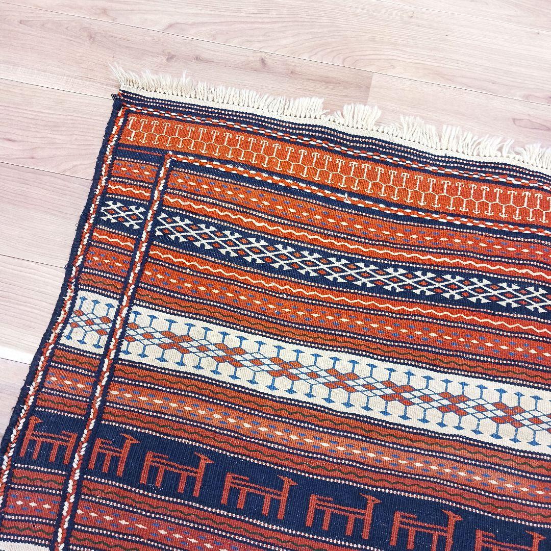 Y3239 イラン セムナン キリム 手織り ウール カーペット 大判