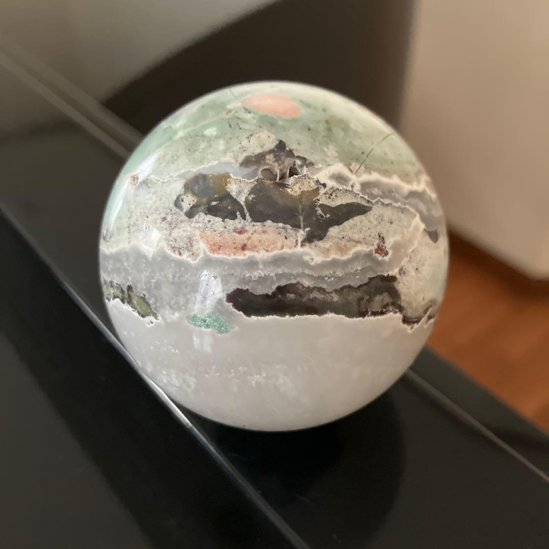 ぴぃさま専用ユニコーンジャスパーシリカ　スフィア　天然石置物　D157