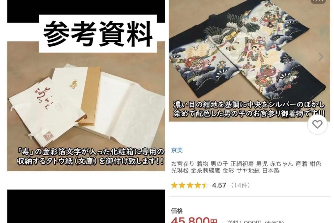 お宮参り七五三 正絹初着 産着 紺色 光琳松 金糸刺繍鷹 金彩 サヤ地紋 日本製