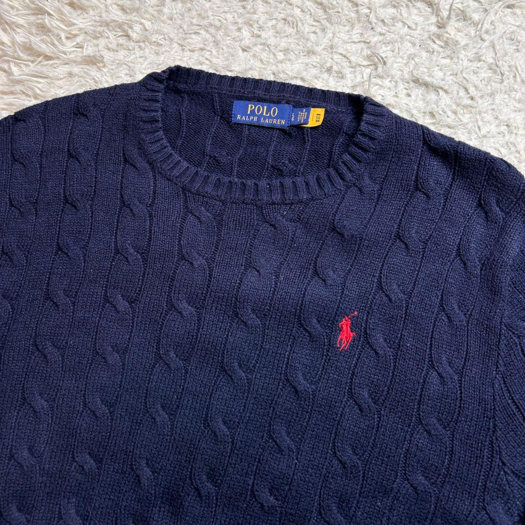 【近年モデル】 ラルフローレン ケーブル 刺繍 ニット セーター ネイビー