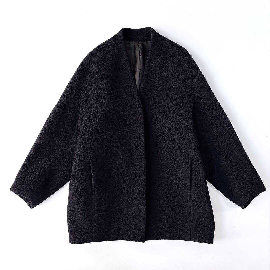 え*り様 美品⁑バビロン　2022 ウールコクーンコート　ネイビー　ノーカラージ