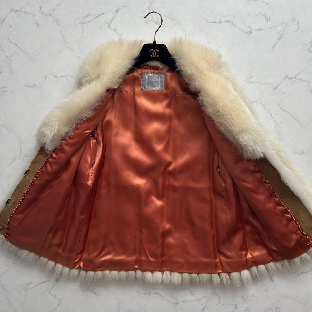 XL ボリューム感◎銀SAGA 毛皮コート フォックスファー 肉厚女優襟