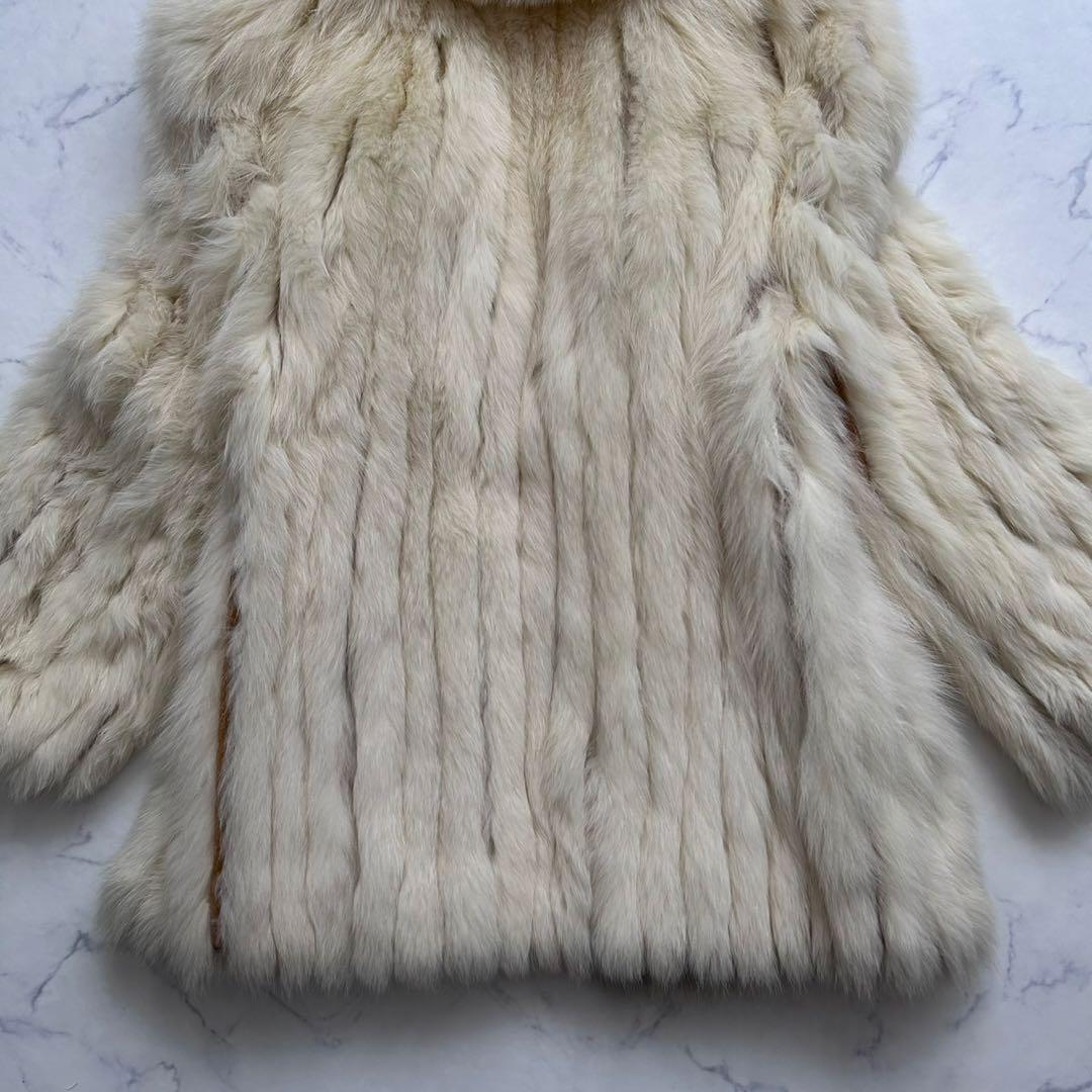 XL ボリューム感◎銀SAGA 毛皮コート フォックスファー 肉厚女優襟