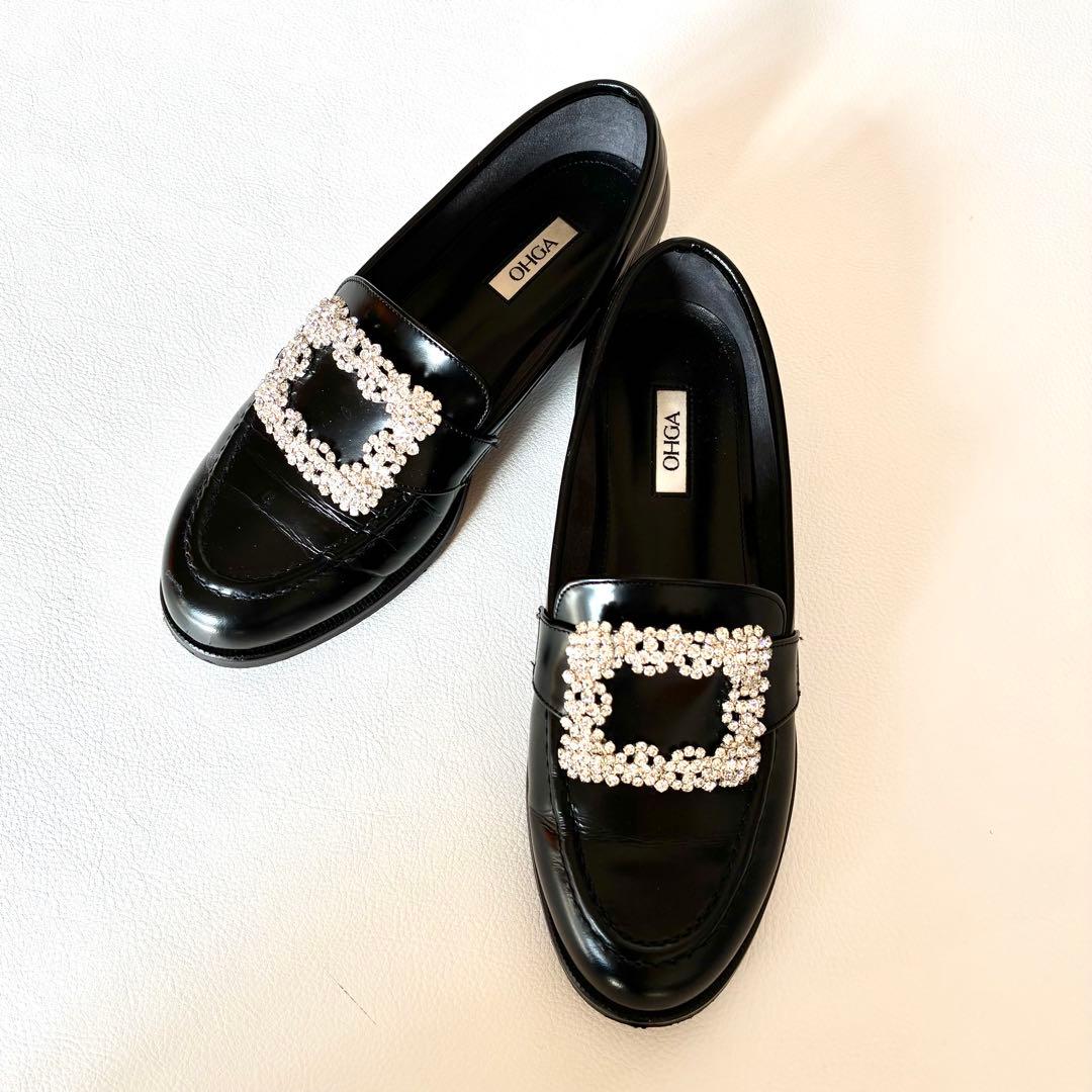 OHGA　オーガ　ビジュー付きローファー　レザー　ブラック　23cm