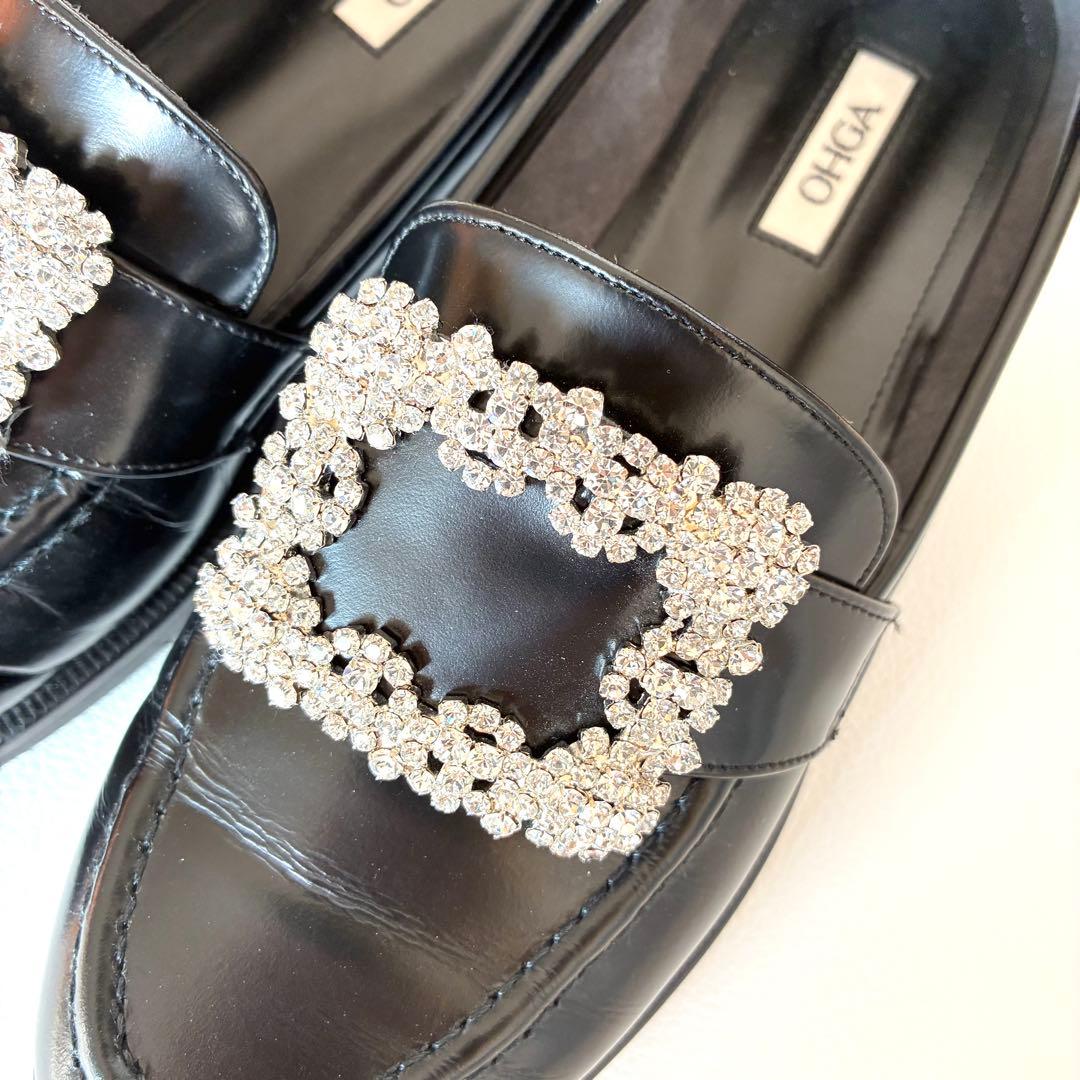 OHGA　オーガ　ビジュー付きローファー　レザー　ブラック　23cm