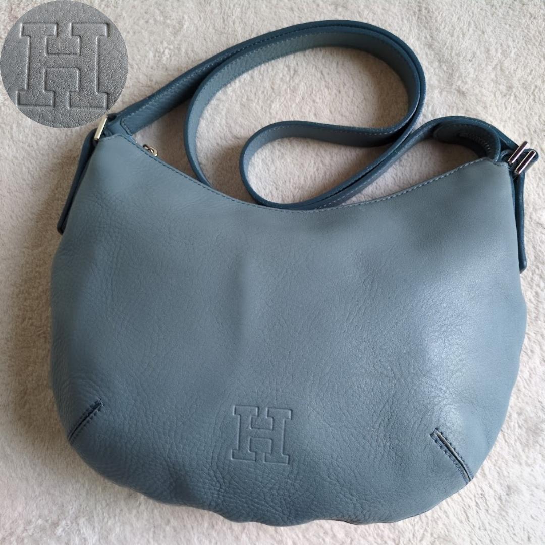 美品　ヒロフ　ショルダーバッグ　2way　ソーロ　ハーフムーン　レザー　ブルー