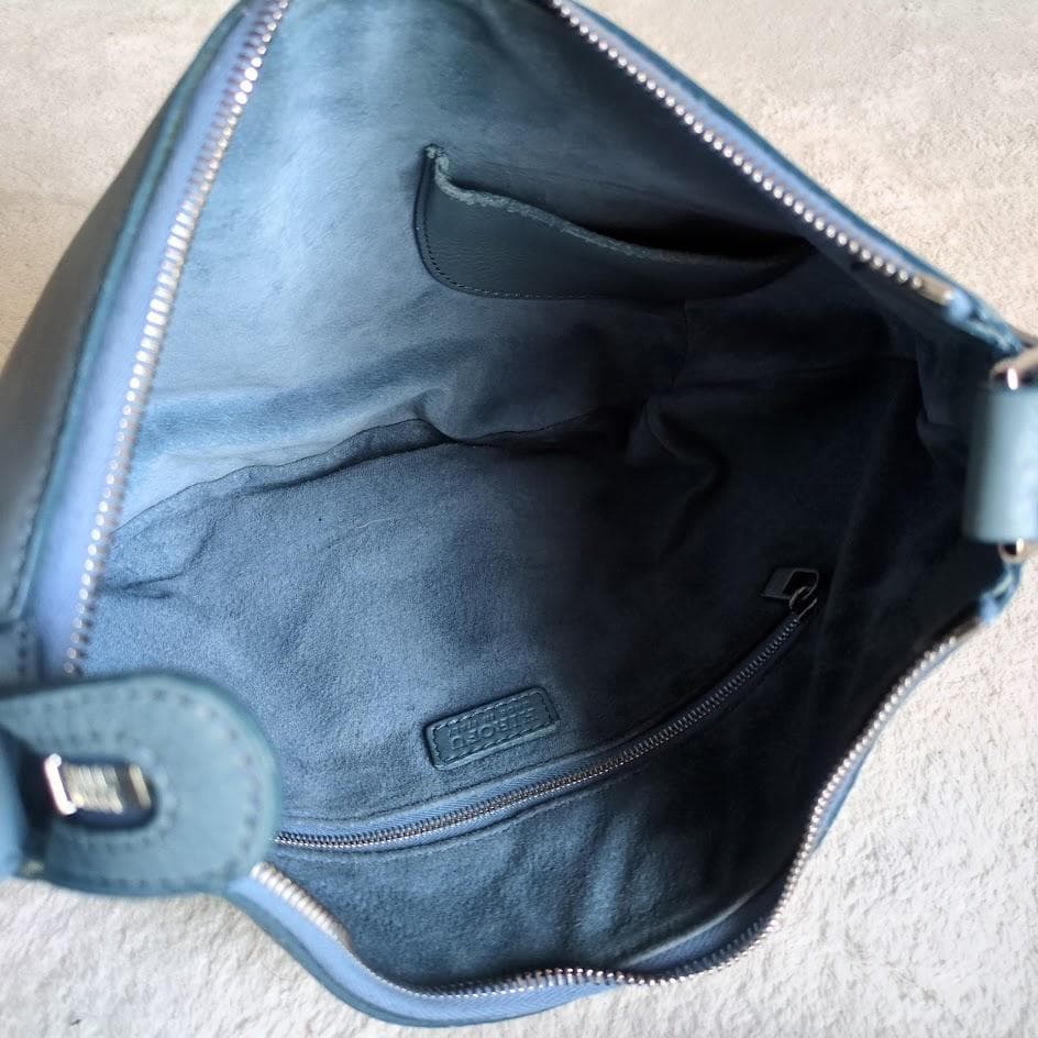 美品　ヒロフ　ショルダーバッグ　2way　ソーロ　ハーフムーン　レザー　ブルー