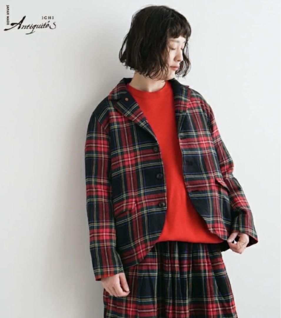 ICHI Antiquites リネンウールタータンチェックジャケット