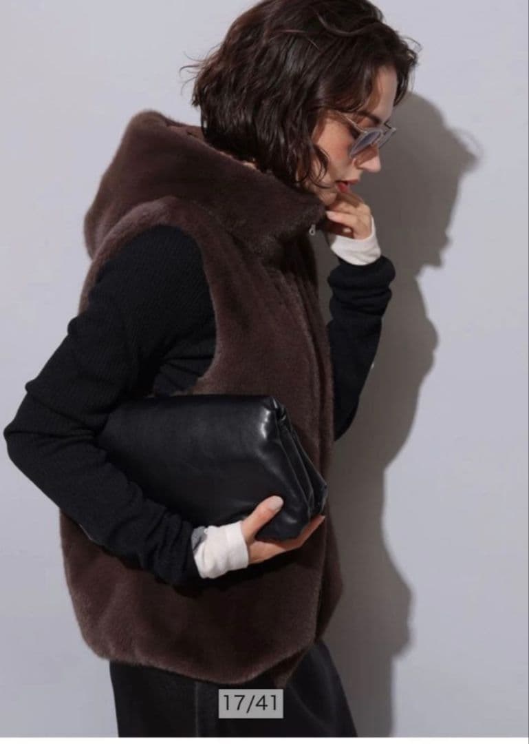 Arpege story ファーフードジップベスト 茶色 Sサイズ