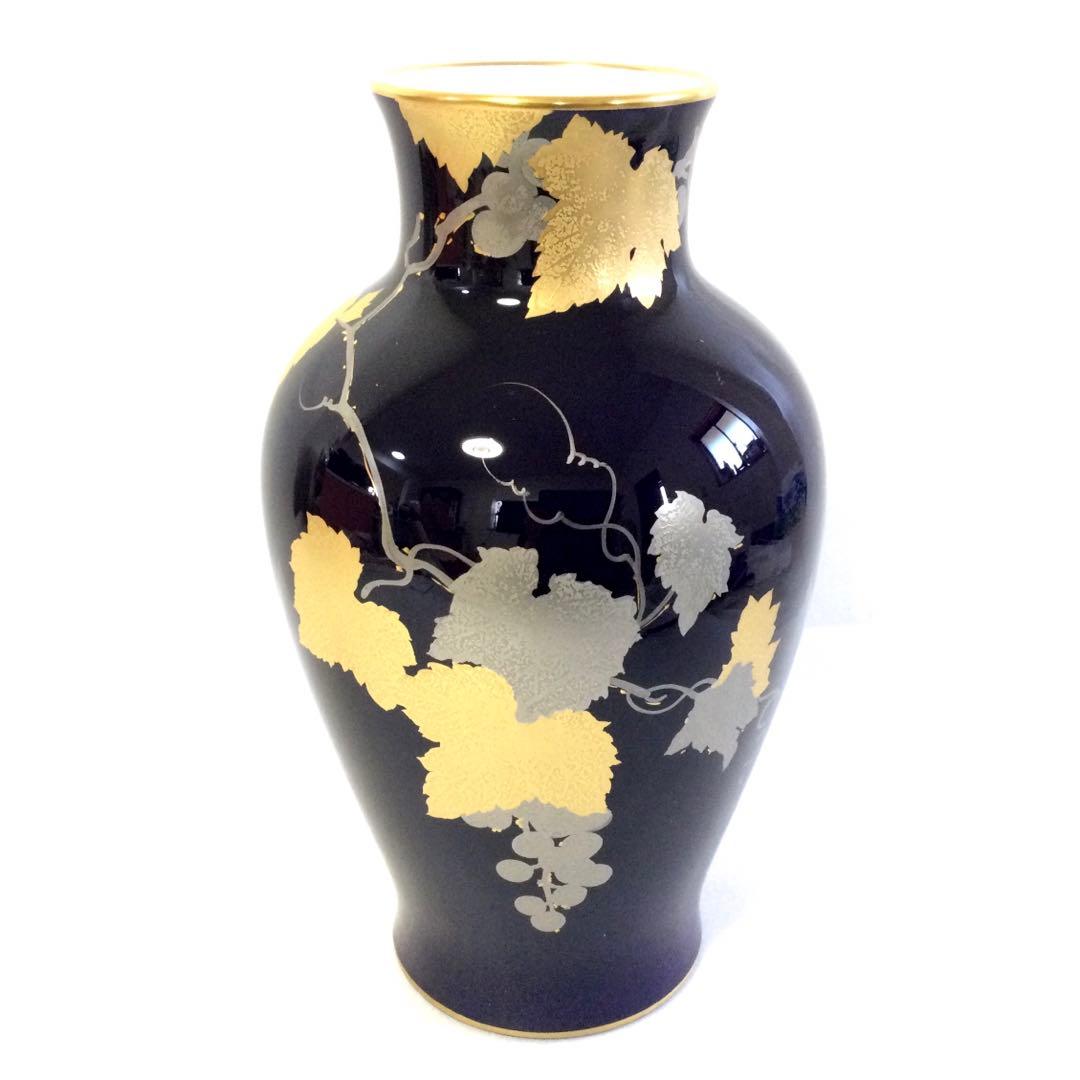 大倉陶園 花瓶 瑠璃金蝕 葡萄 花器 花入 フラワーベース M