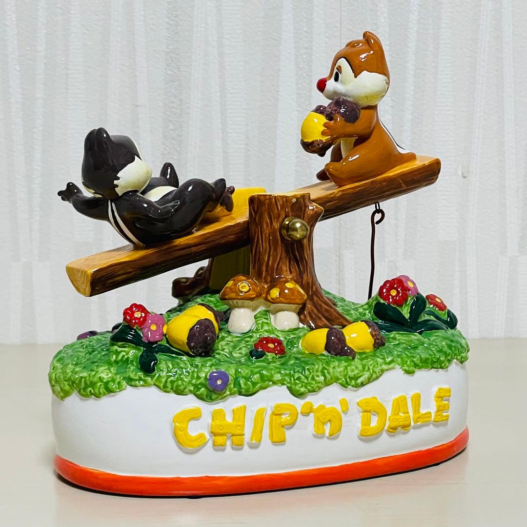 希少レア Sankyo Disney チップとデール オルゴール 陶器製