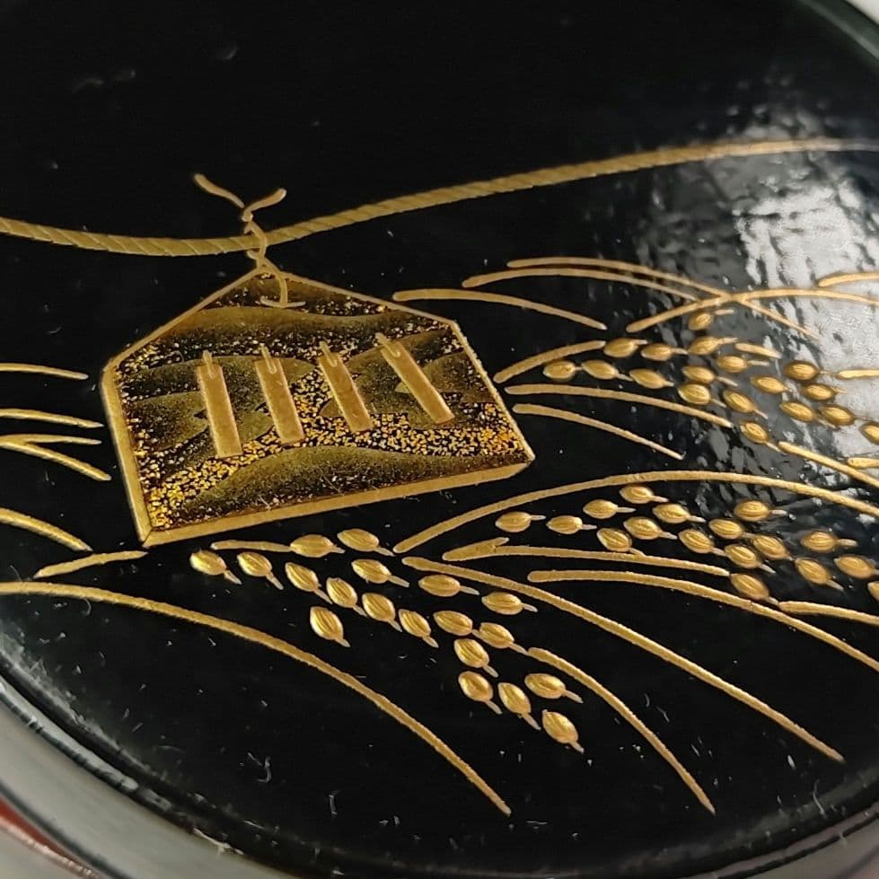 イ728 香合『塗師作』『稲穂蒔絵　丸香合　共箱』漆塗　茶道具