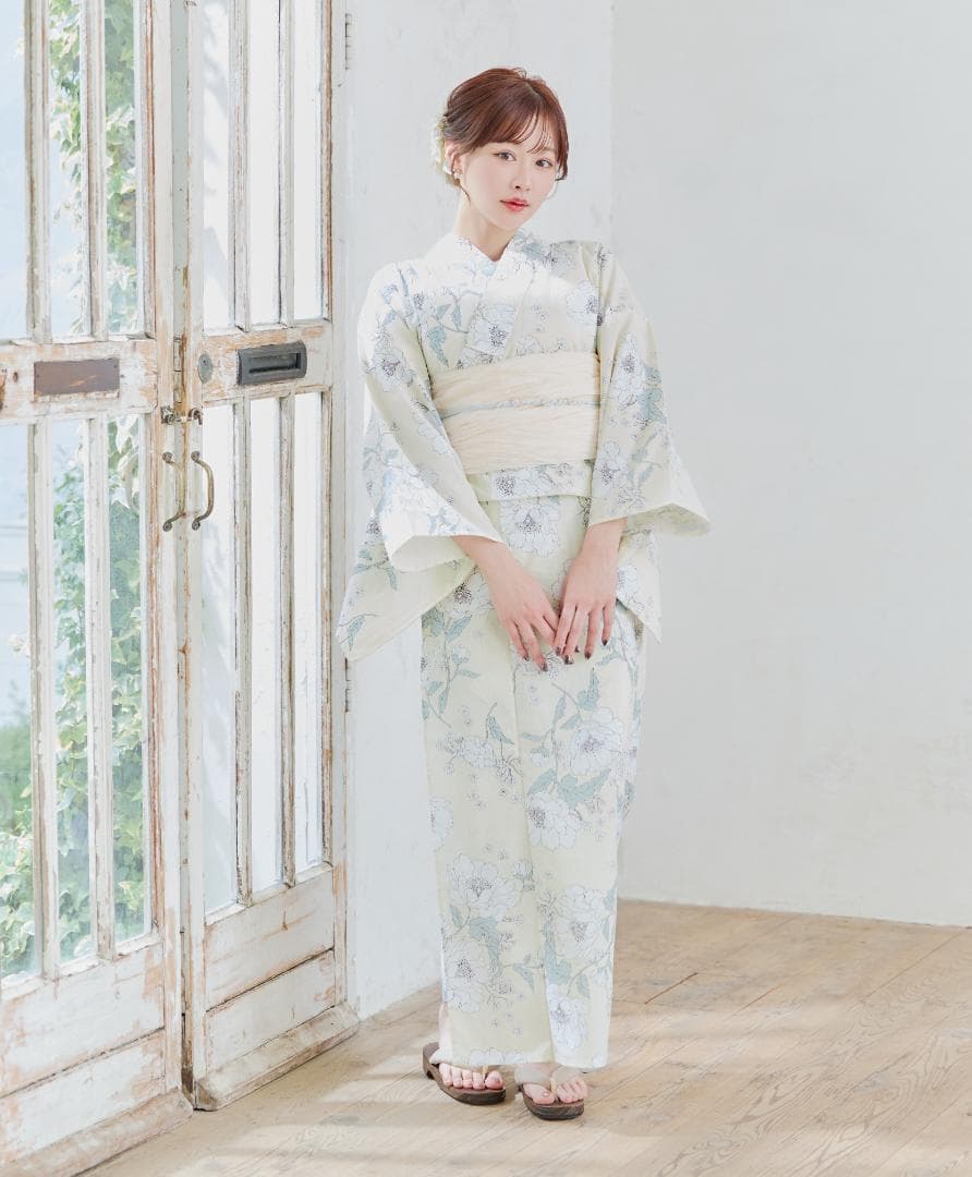 新品 浴衣 セット 浴衣セット ゆかた レディース 大人 黄色 バニラ 花 B6