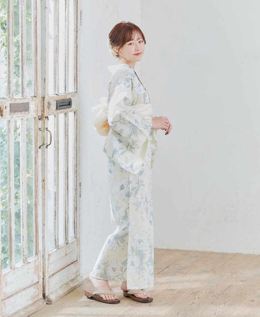 新品 浴衣 セット 浴衣セット ゆかた レディース 大人 黄色 バニラ 花 B6