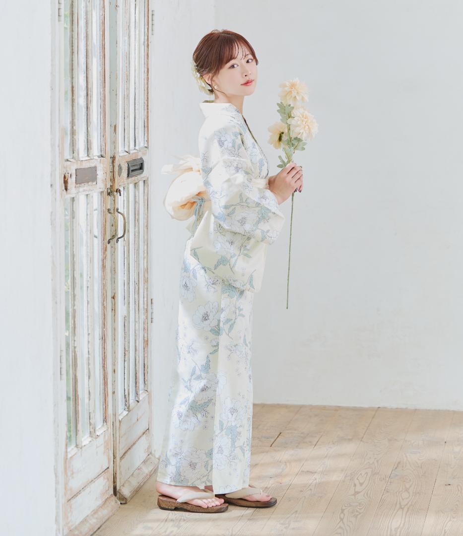 新品 浴衣 セット 浴衣セット ゆかた レディース 大人 黄色 バニラ 花 B6