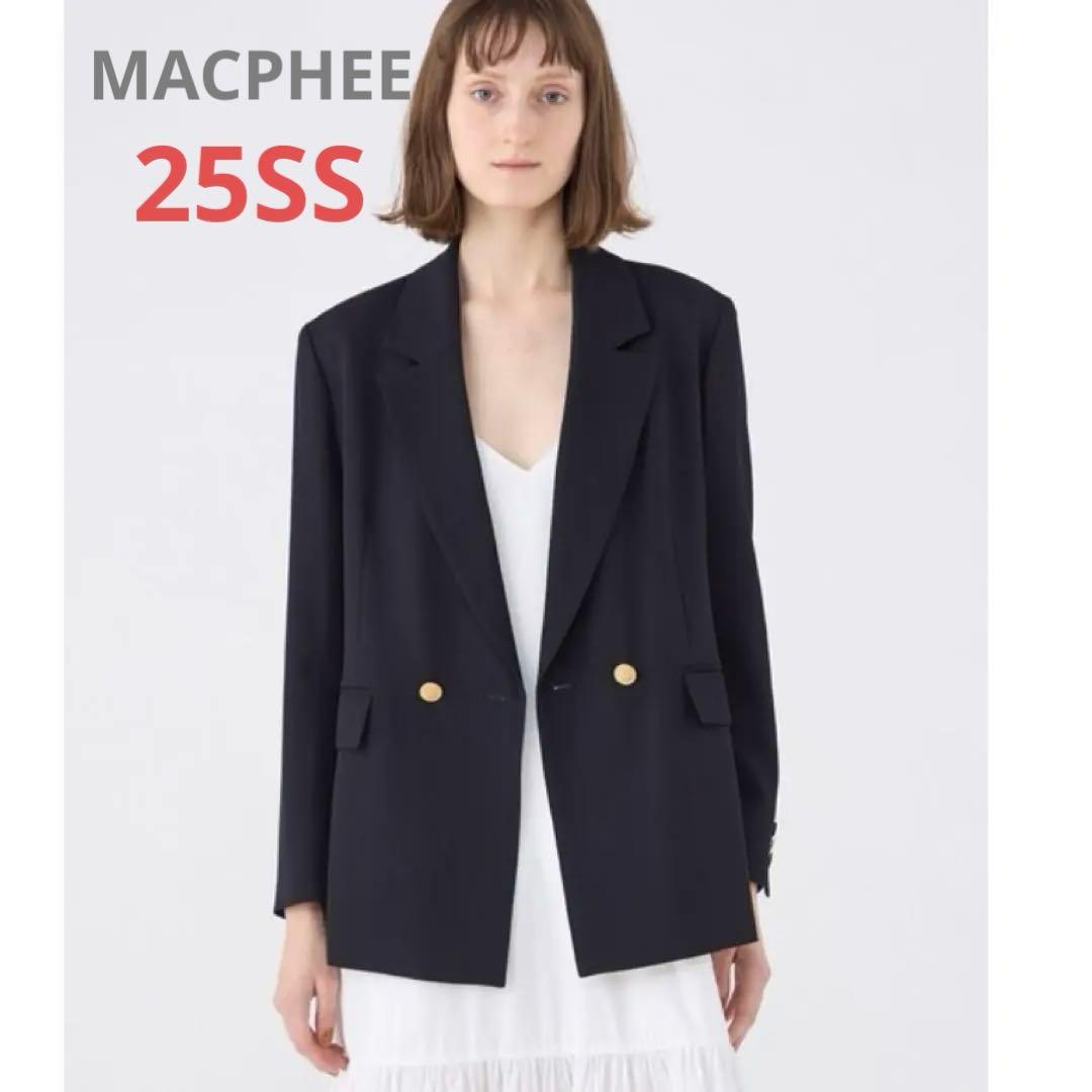 25ss 極美✨マカフィー ウールギャバジンダブルブレストジャケットネイビー36