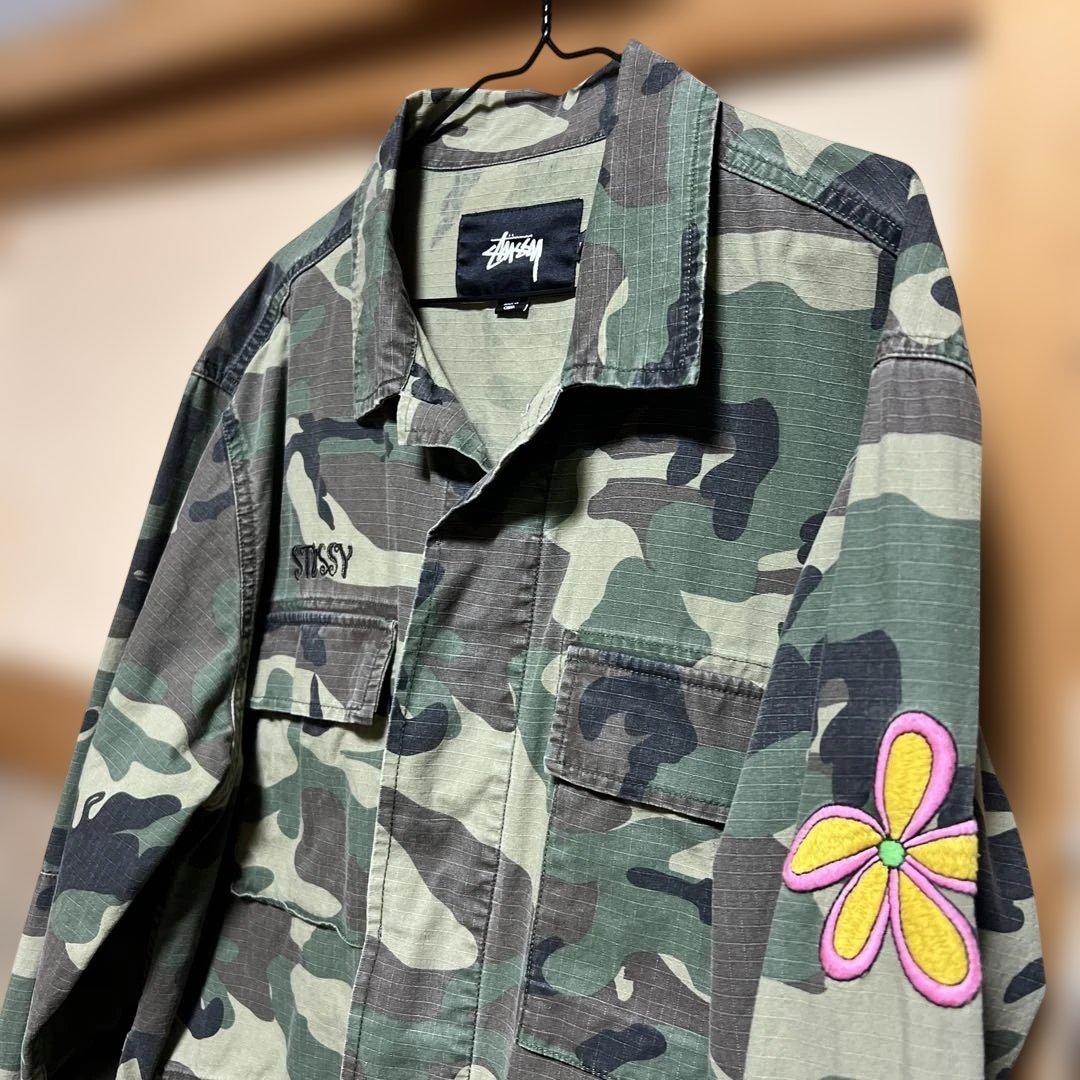 ステューシー Stussy 迷彩柄 ミリタリージャケット フラワー　緑　L