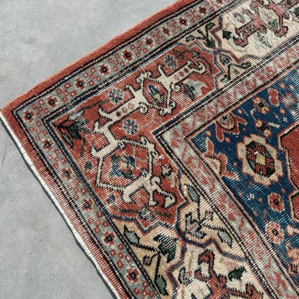 トルコヴィンテージラグ A51 レア オレンジ テラコッタ ネイビー グリーン