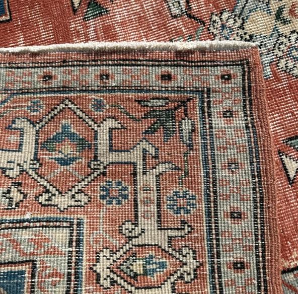 トルコヴィンテージラグ A51 レア オレンジ テラコッタ ネイビー グリーン