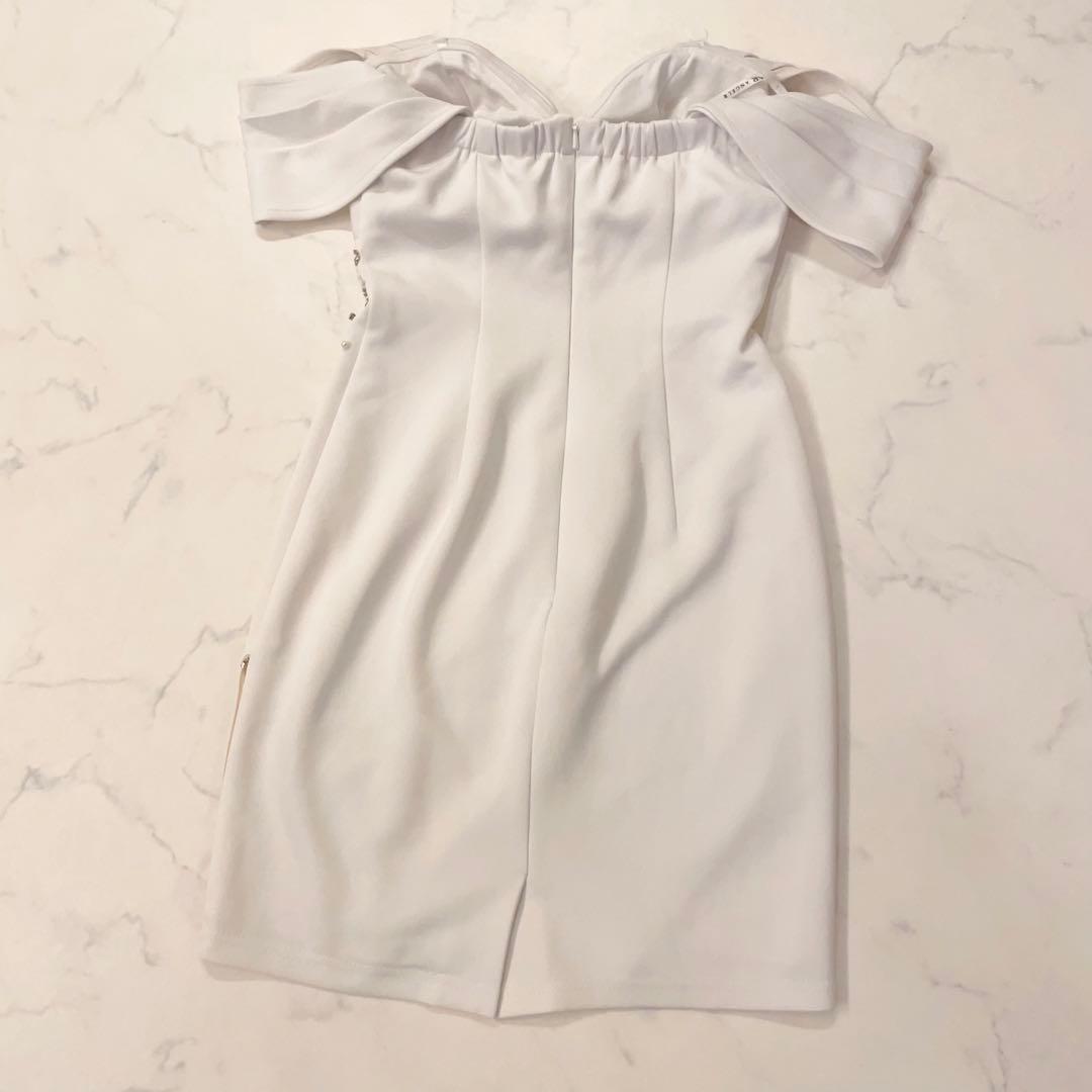 バストクロスタックスリーブデザインタイトミニドレス　S ホワイト　AngelR