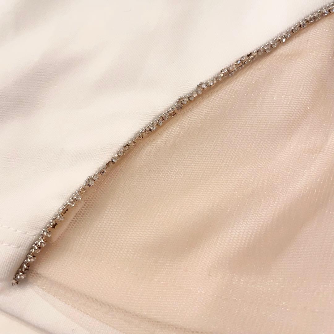 バストクロスタックスリーブデザインタイトミニドレス　S ホワイト　AngelR