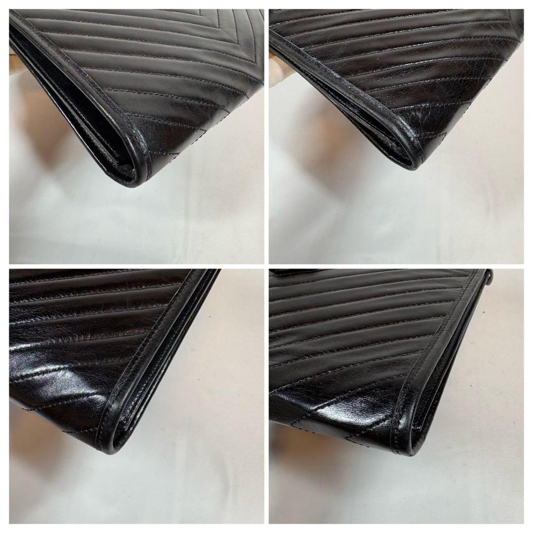 イヴ・サンローラン クラッチバッグ カサンドラロゴ　黒　レザー キルティング