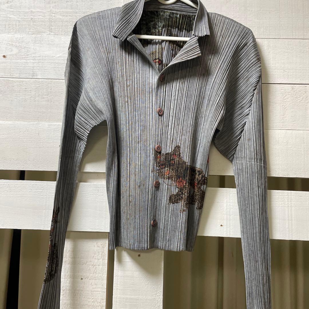 動物柄ストライプ長袖シャツ