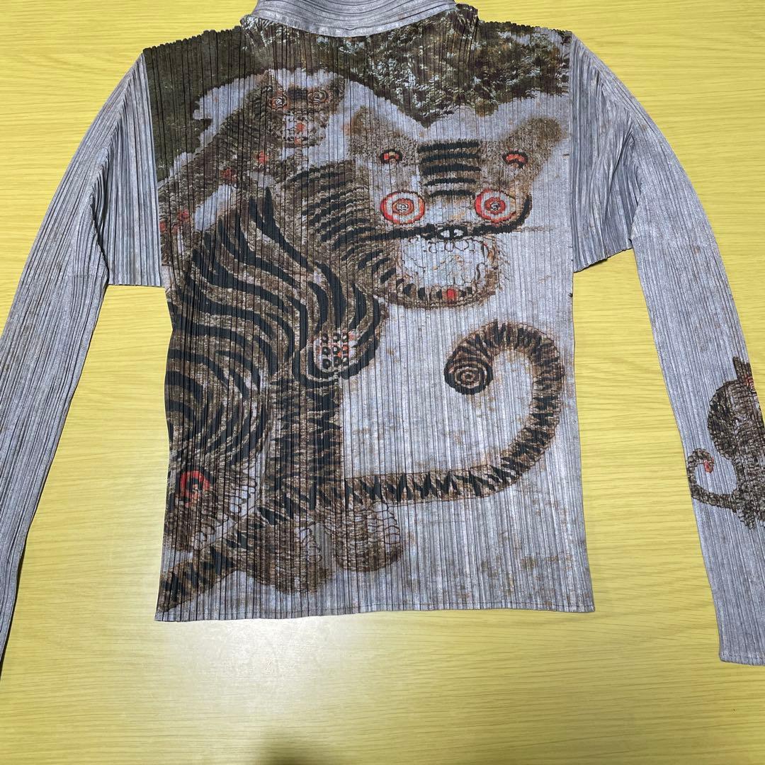 動物柄ストライプ長袖シャツ