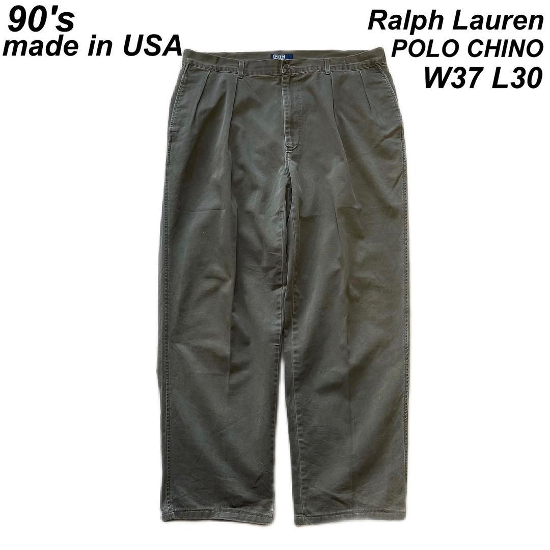 USA製 古着 80's ラルフローレン ツータック チノパン 黒 鬼フェード