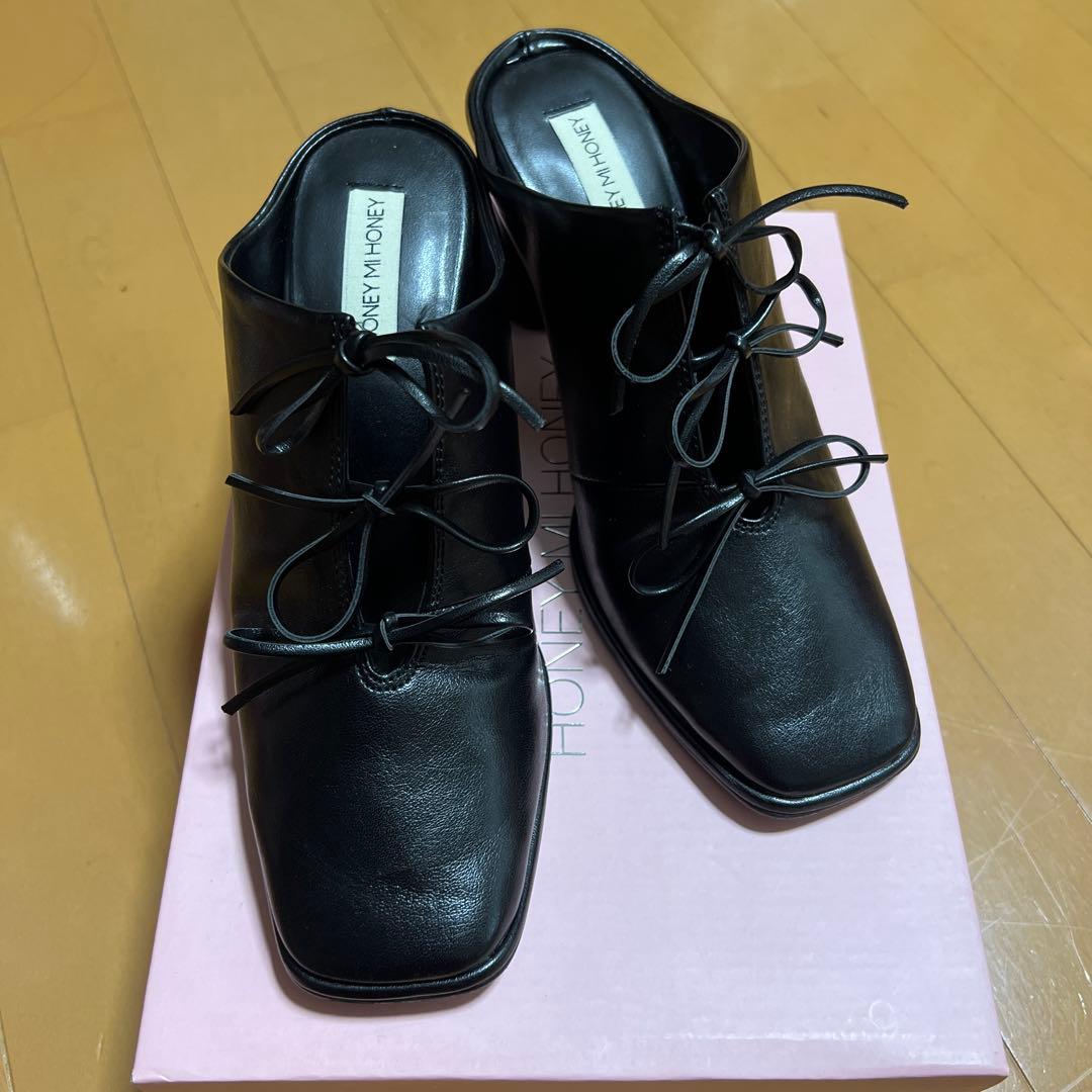 靴 HONEY MI HONEY ribbon square mule