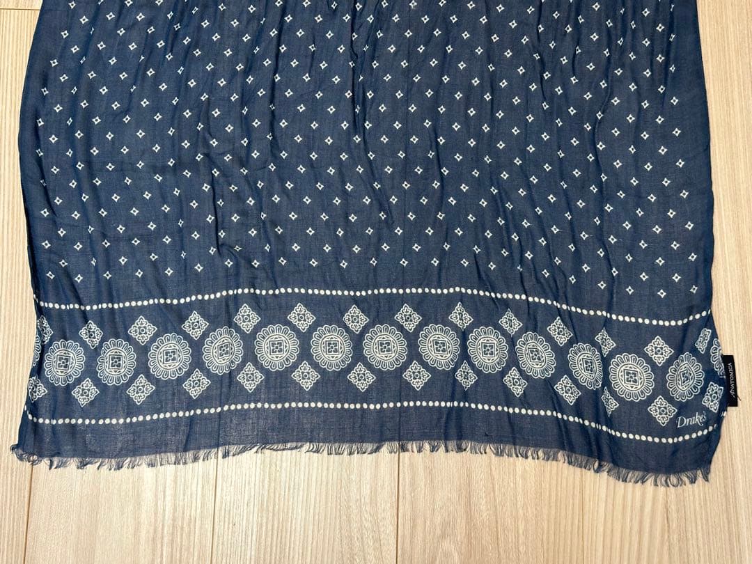 anatomica Drake's ネイビー ブロックプリントストール