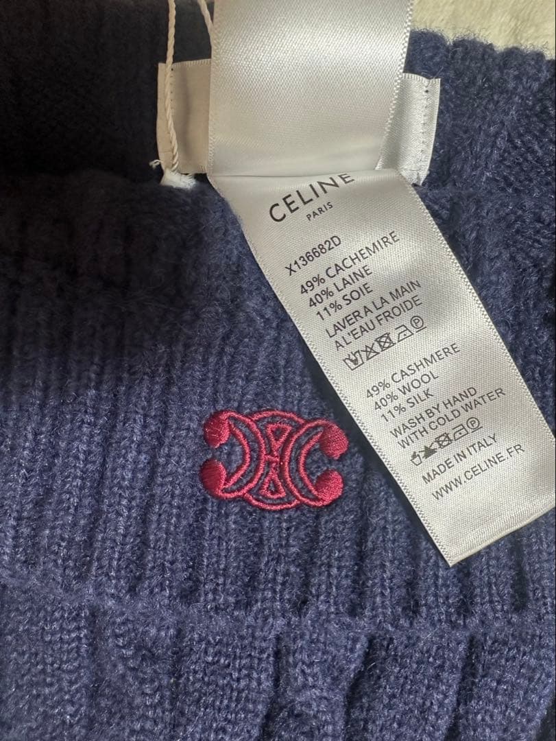 CELINE 帽子 ネイビー色 ウール＆カシミヤ☆男女兼用