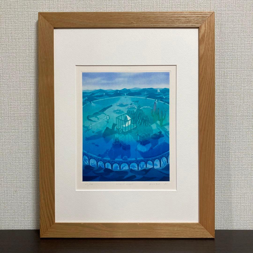 【真作保証】小浦昇「NIGHT LIGHT」銅版画 直筆サイン 版画